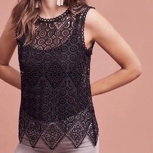 Anthropologie Deletta Black Crochet Tank Shell Sz S